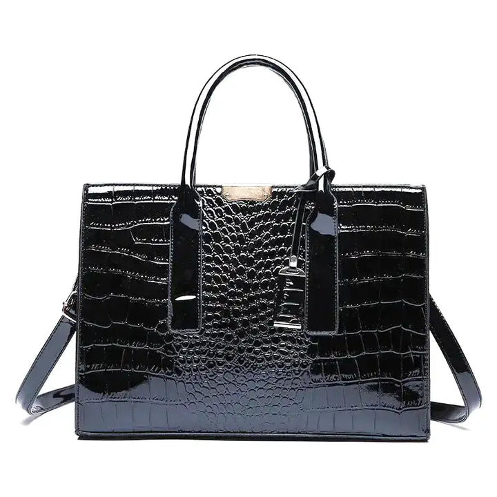 Large Capacity Crocodile Patent Leather Handbag