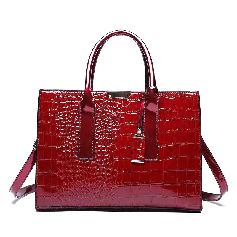 Large Capacity Crocodile Patent Leather Handbag