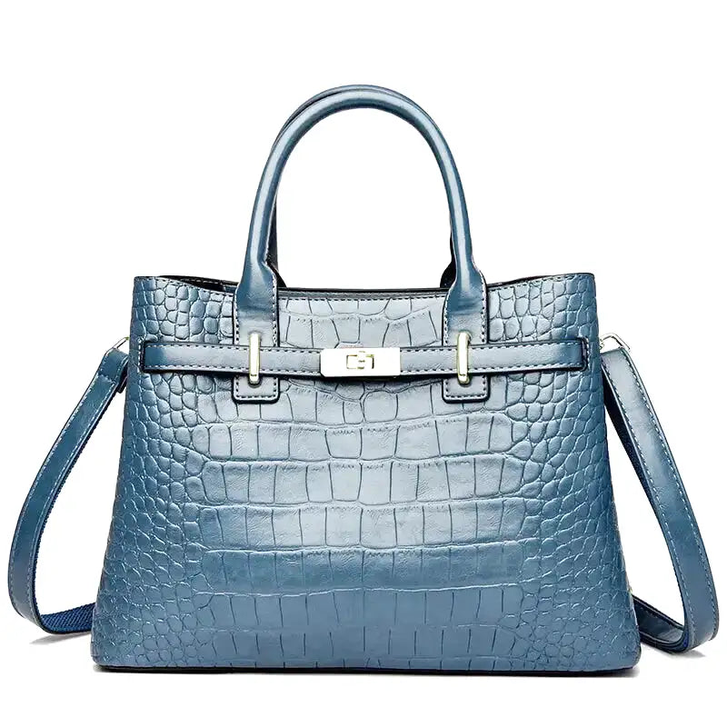 Large Croco Handbag with Shoulder Strap