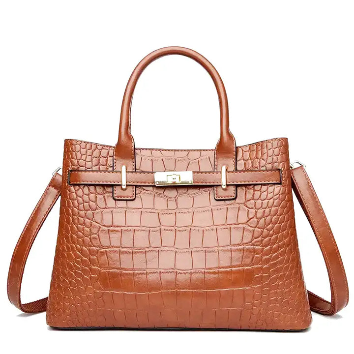 Large Croco Handbag with Shoulder Strap