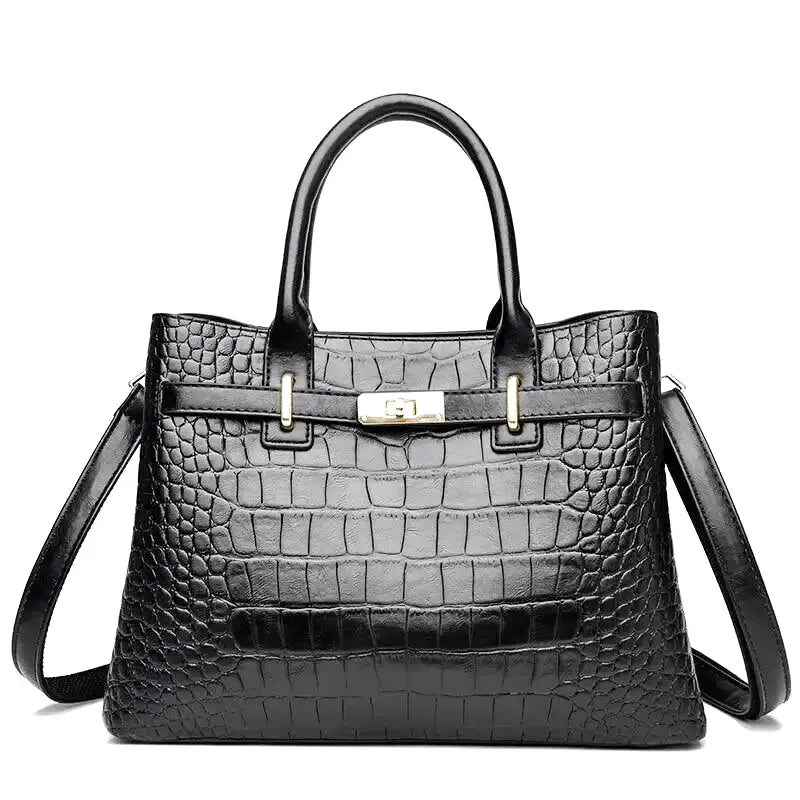Large Croco Handbag with Shoulder Strap