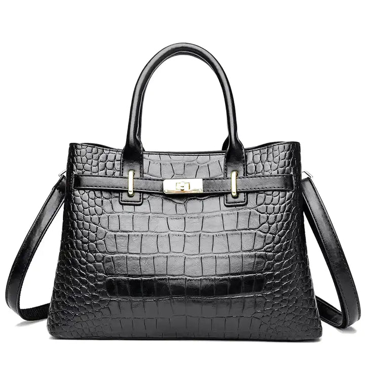 Large Croco Handbag with Shoulder Strap
