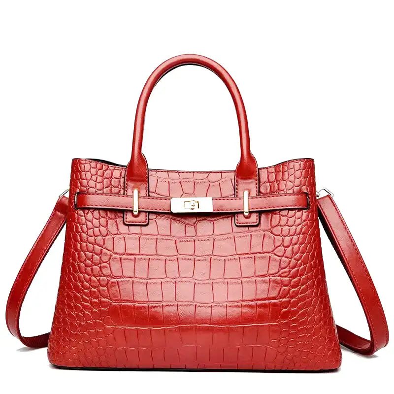 Large Croco Handbag with Shoulder Strap
