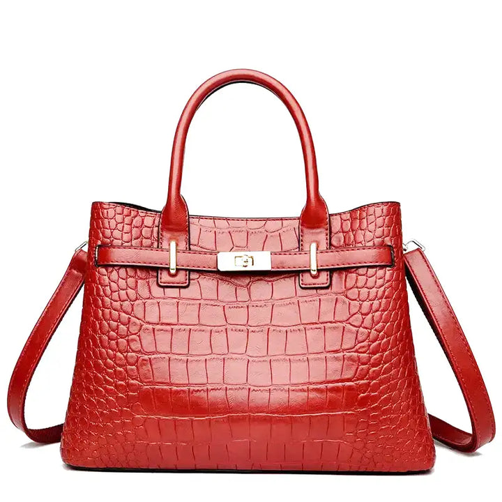 Large Croco Handbag with Shoulder Strap
