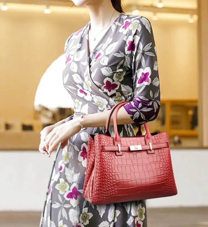 Large Croco Handbag with Shoulder Strap
