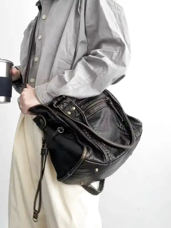 Handbag for School Shoulder Strap in Rigid Leather