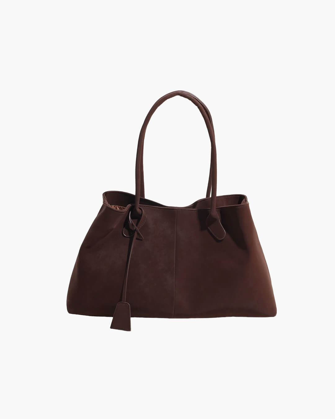 Large suede shoulder bag, women's work tote bag with binding detail