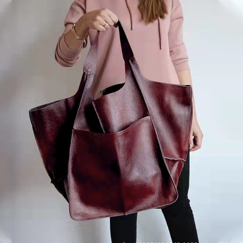 Oversized Leather Shoulder Bag for Women