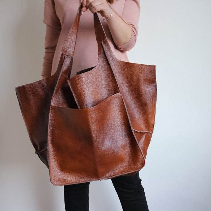Oversized Leather Shoulder Bag for Women